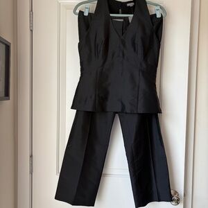 Ann Taylor Womens Sleeveless Top Blouse & Straight Leg Pants Set Black Size 8/8P